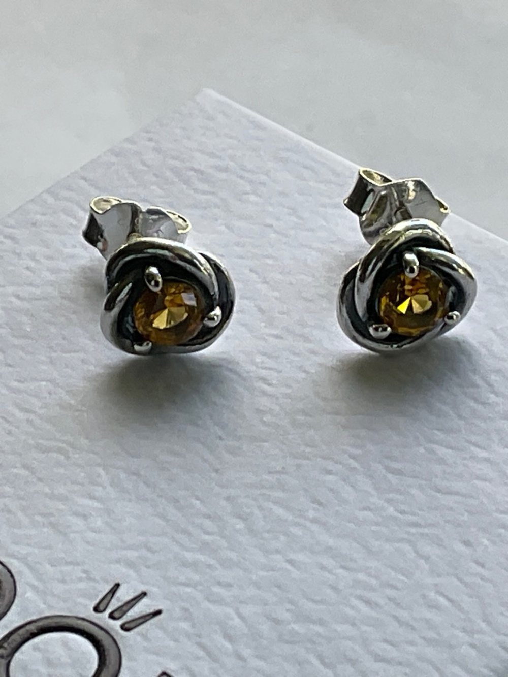Pandora Sterling Silver Stud Earrings with Yellow Gemstones